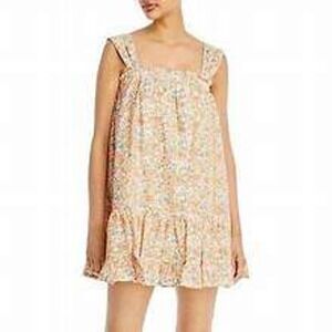 AQUA Floral Eyelet Mini Dress Small Multi Color Tiered Ruffle Tie Back Babydoll